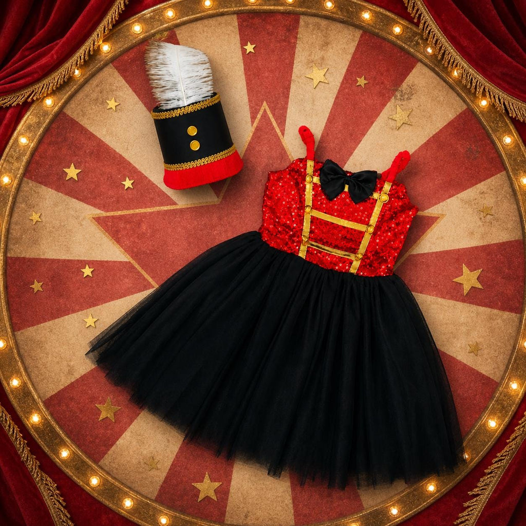 Girls Ringmaster Costume Toddler Circus Outfit, Ringleader Dress and Hat, Lion Tamer Halloween Costume, Kids Tutu Set