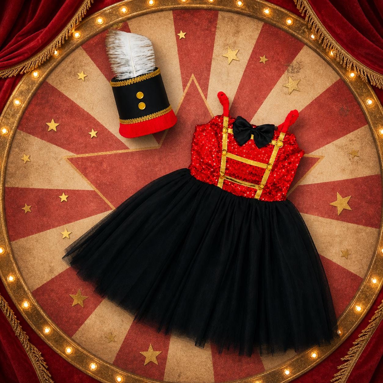 Girls Ringmaster Costume Toddler Circus Outfit, Ringleader Dress and Hat, Lion Tamer Halloween Costume, Kids Tutu Set