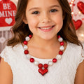Red & White Glitter Heart Bubblegum Necklace – Chunky Valentine Bead Necklace for Girls
