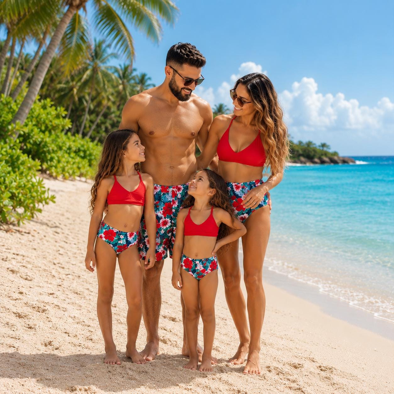 RESTOCKED Mommy & Mini Red Tropical Family Swimsuits | Matching Hibiscus Bathing Suits | Boutique Mommy And Me Swimwear