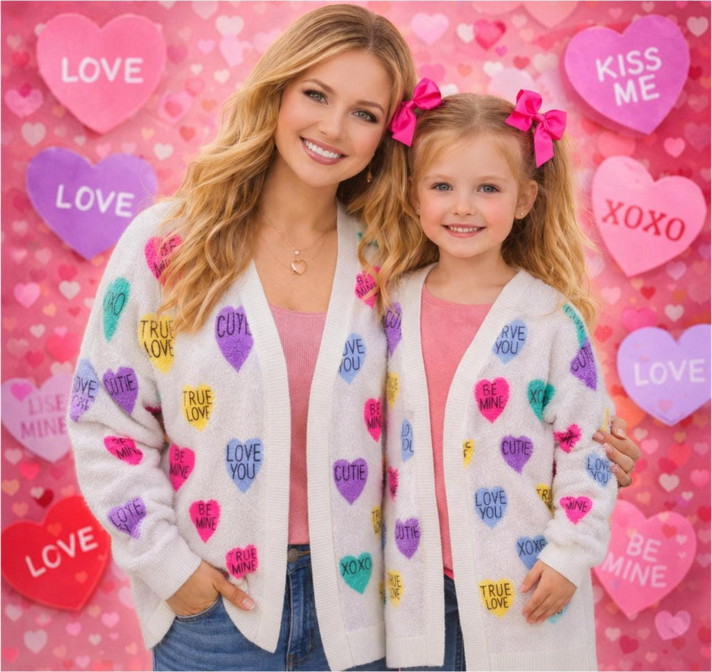 Mom & Me Candy Hearts Cardigan | Matching Valentine Sweaters for Mom and Daughter