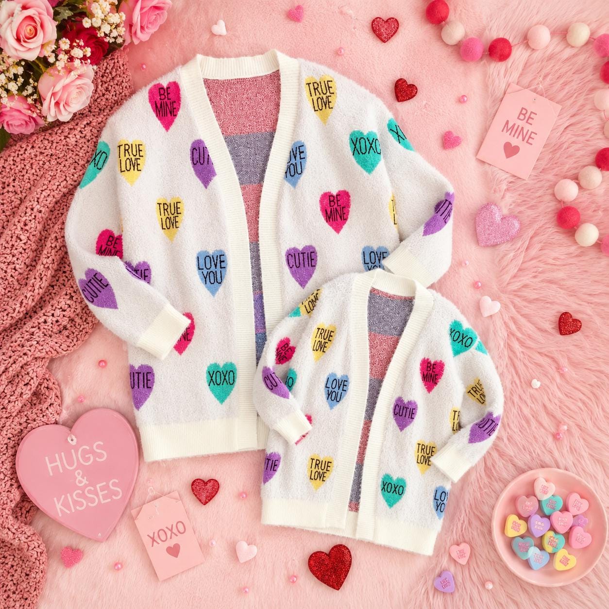Mom & Me Candy Hearts Cardigan | Matching Valentine Sweaters for Mom and Daughter