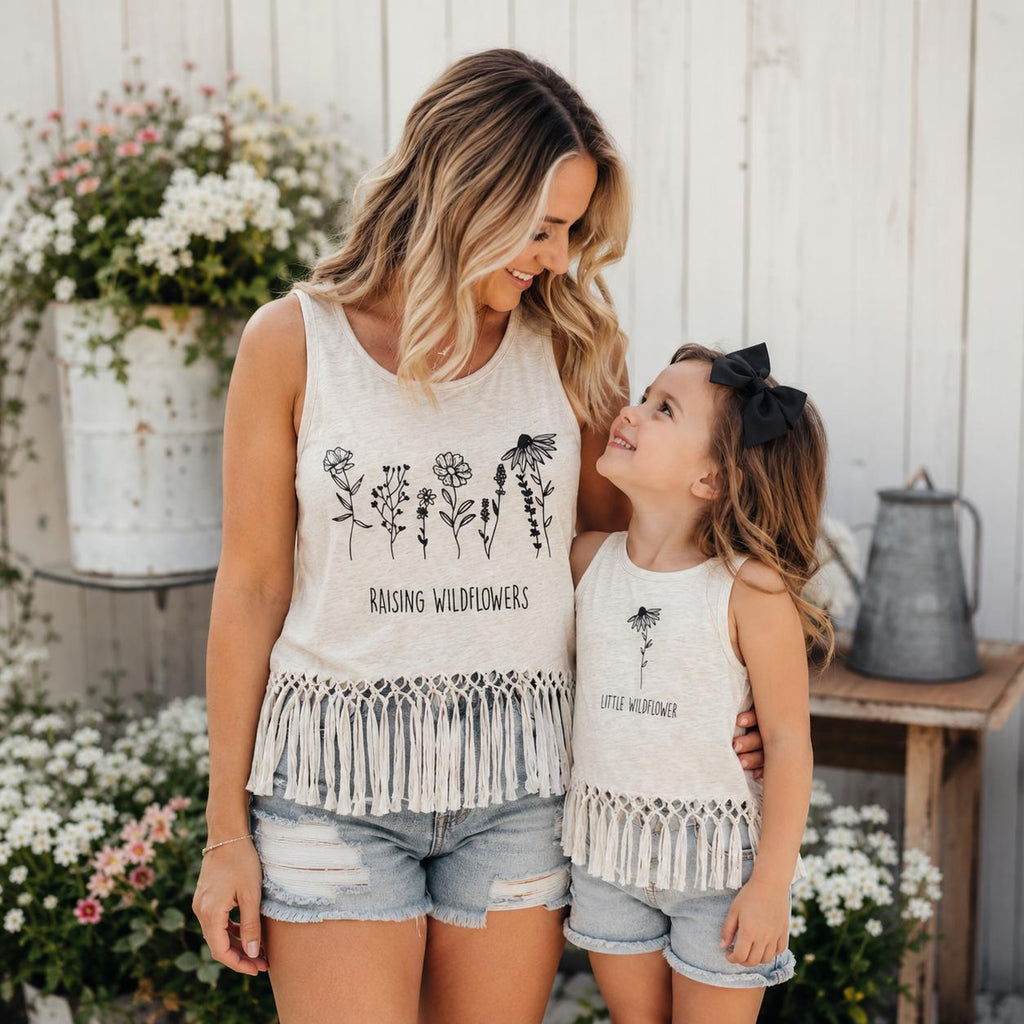 Mom & Me Wildflower Fringe Top | Gray Boho Matching Shirt | Mommy and Me Outfit | Western Boutique Style