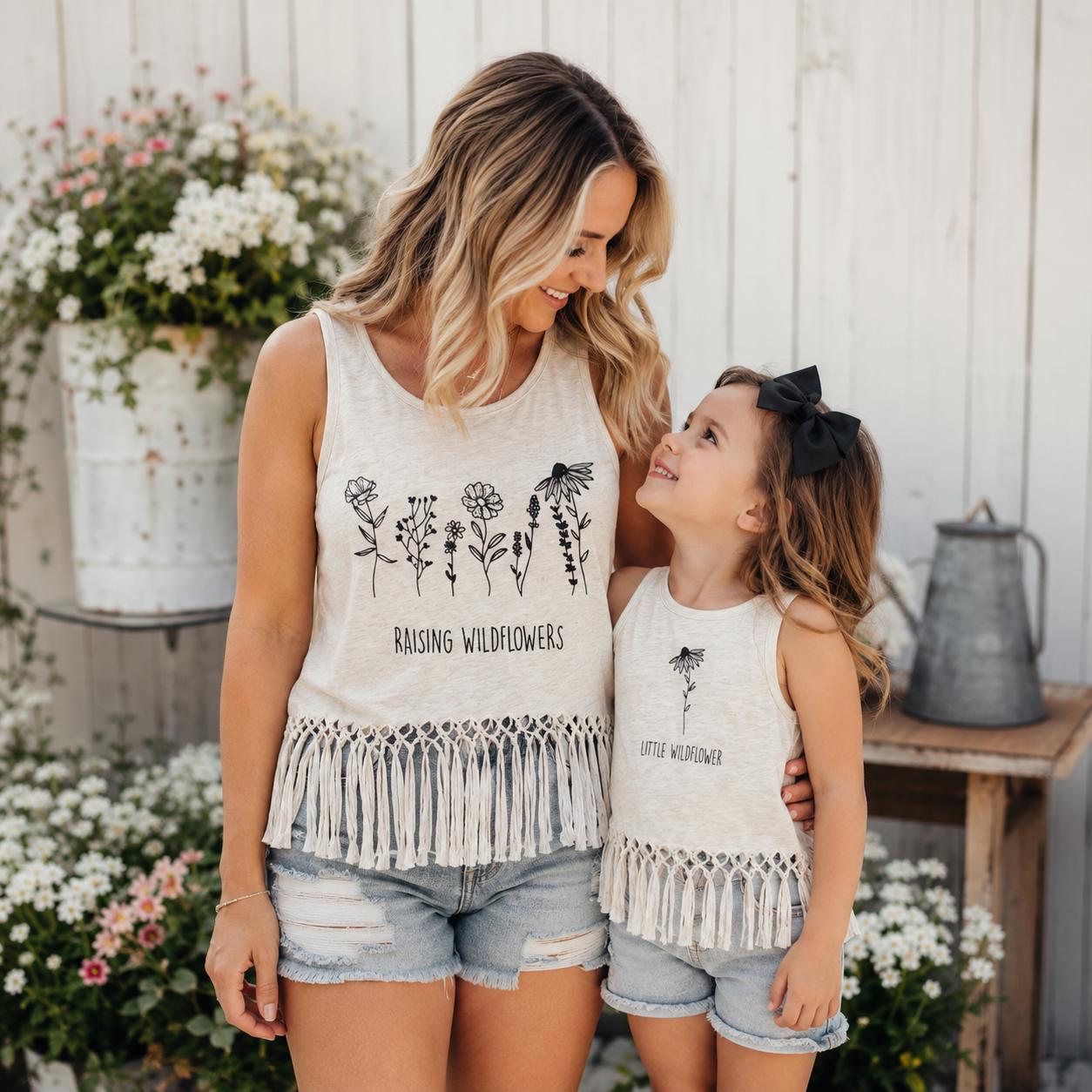 Mom & Me Wildflower Fringe Top | Gray Boho Matching Shirt | Mommy and Me Outfit | Western Boutique Style