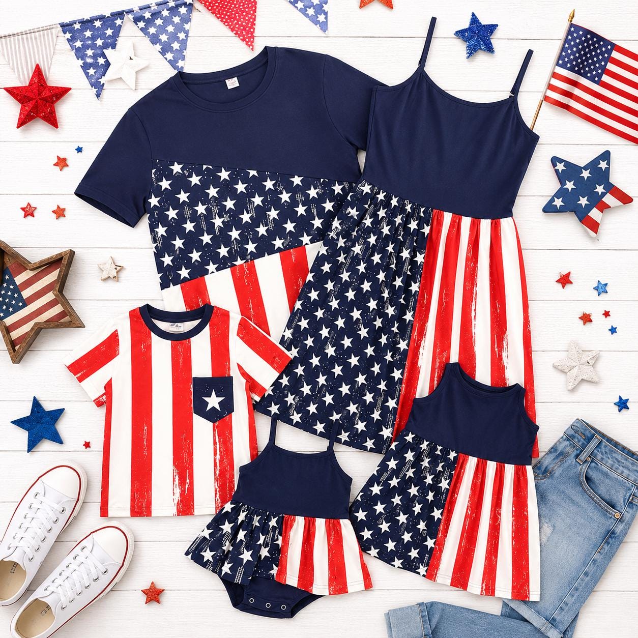 Matching Family American Flag Shirts & Dresses | Patriotic 4th of July Outfits | USA Family