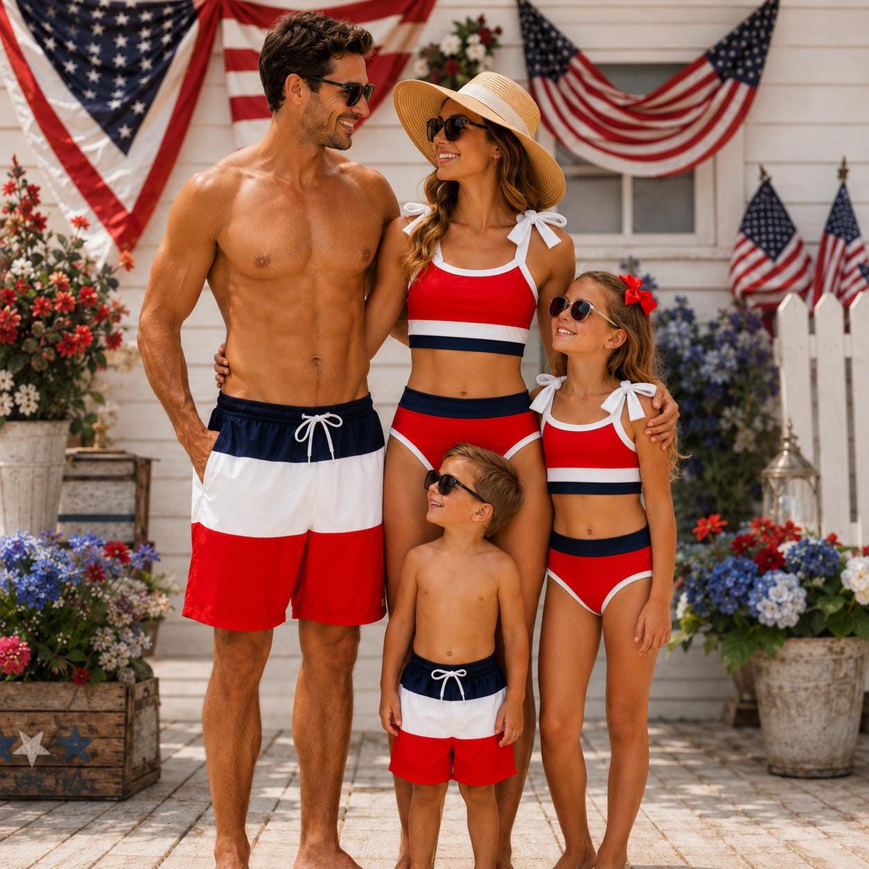 Matching Family Swimsuits Red White Blue | Patriotic Family Swimwear | 4th of July Bathing Suits