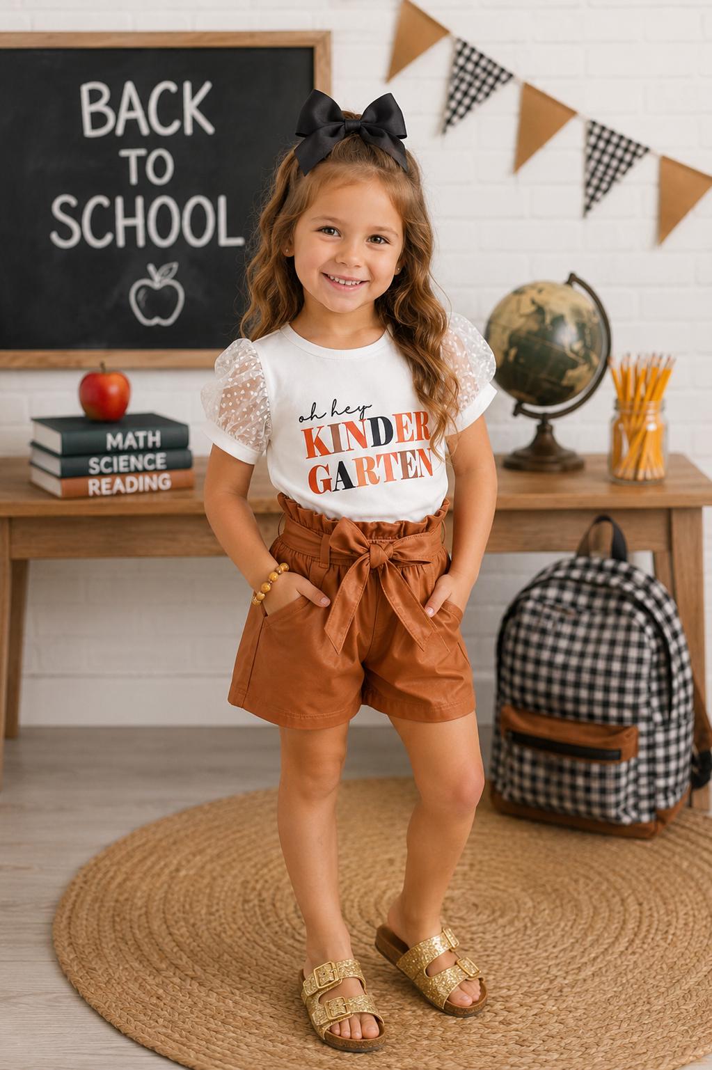 Pre-K to 6th Grade Girls Pleather Short Set | Trendy Faux Leather Outfit for School & Photos