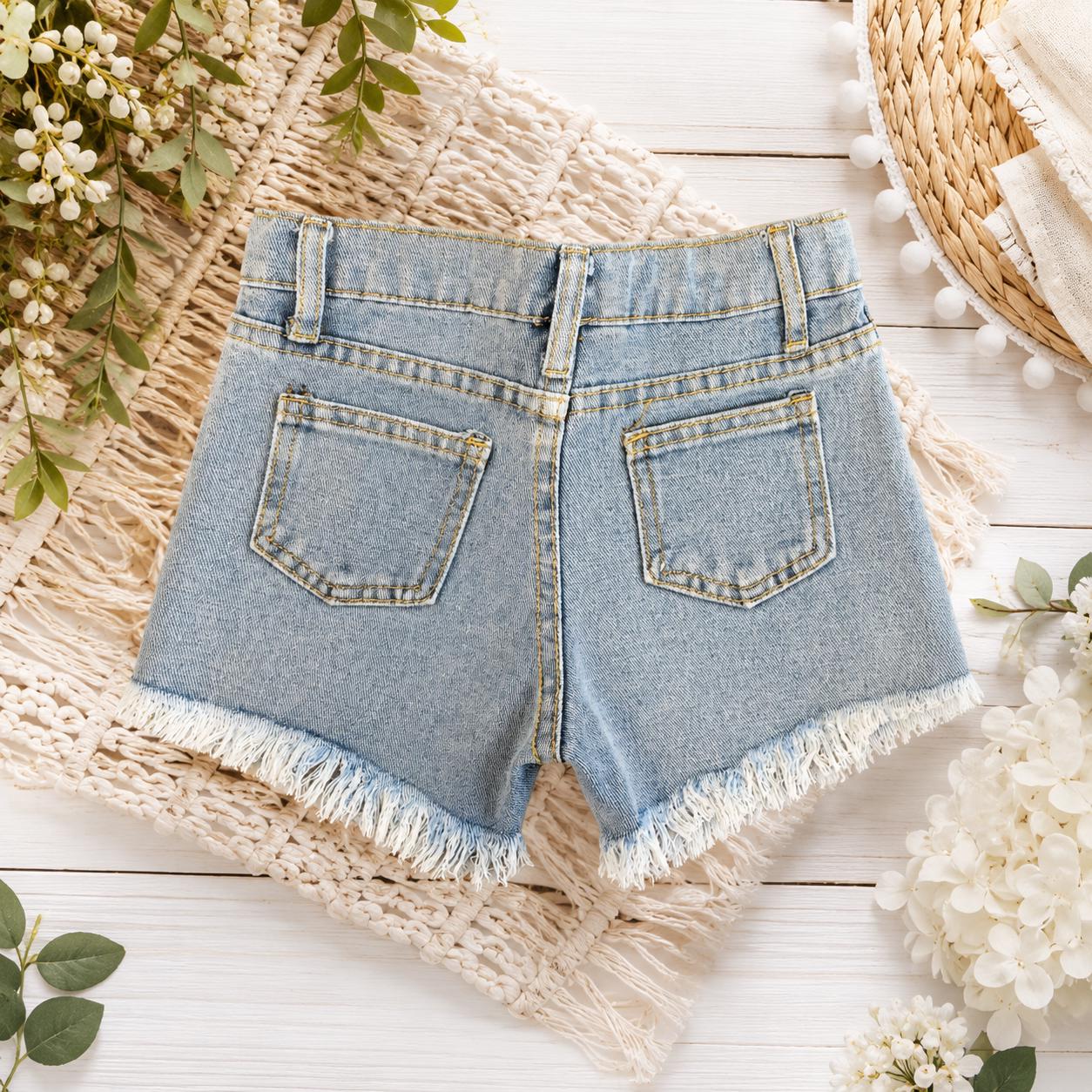 Girls Mint Sequin Denim Shorts, Toddler & Girls Jean Shorts, Adjustable Waist Denim Shorts, Boutique Summer Clothing, Sizes 2T-16