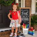 First Day of School Outfit for Girls, Red White Pearl Doodle Skirt Set, Back to School Outfit, Toddler Girl Outfit, Tween School Clothes