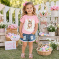 RESTOCKED! Girls Bubblegum Bunny Distressed Denim Short Set | Toddler Easter Outfit | Bunny Shorts Set | Spring Boutique Clothing