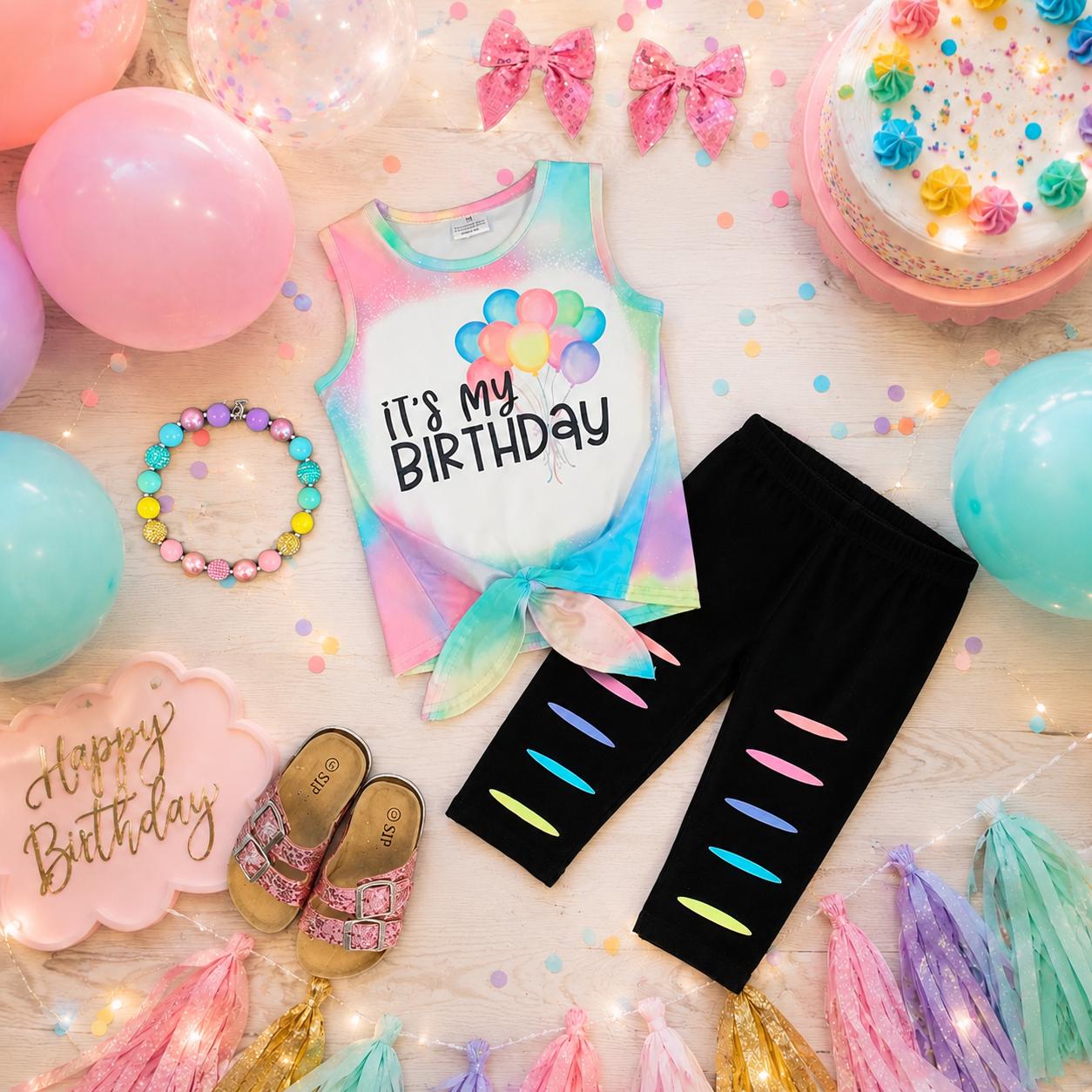 Toddler Girl Birthday Outfit, Pastel Rainbow Capri Set, It's My Birthday Shirt & Pants Set