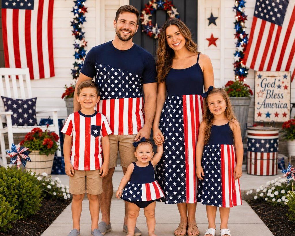 Matching Family American Flag Shirts & Dresses | Patriotic 4th of July Outfits | USA Family