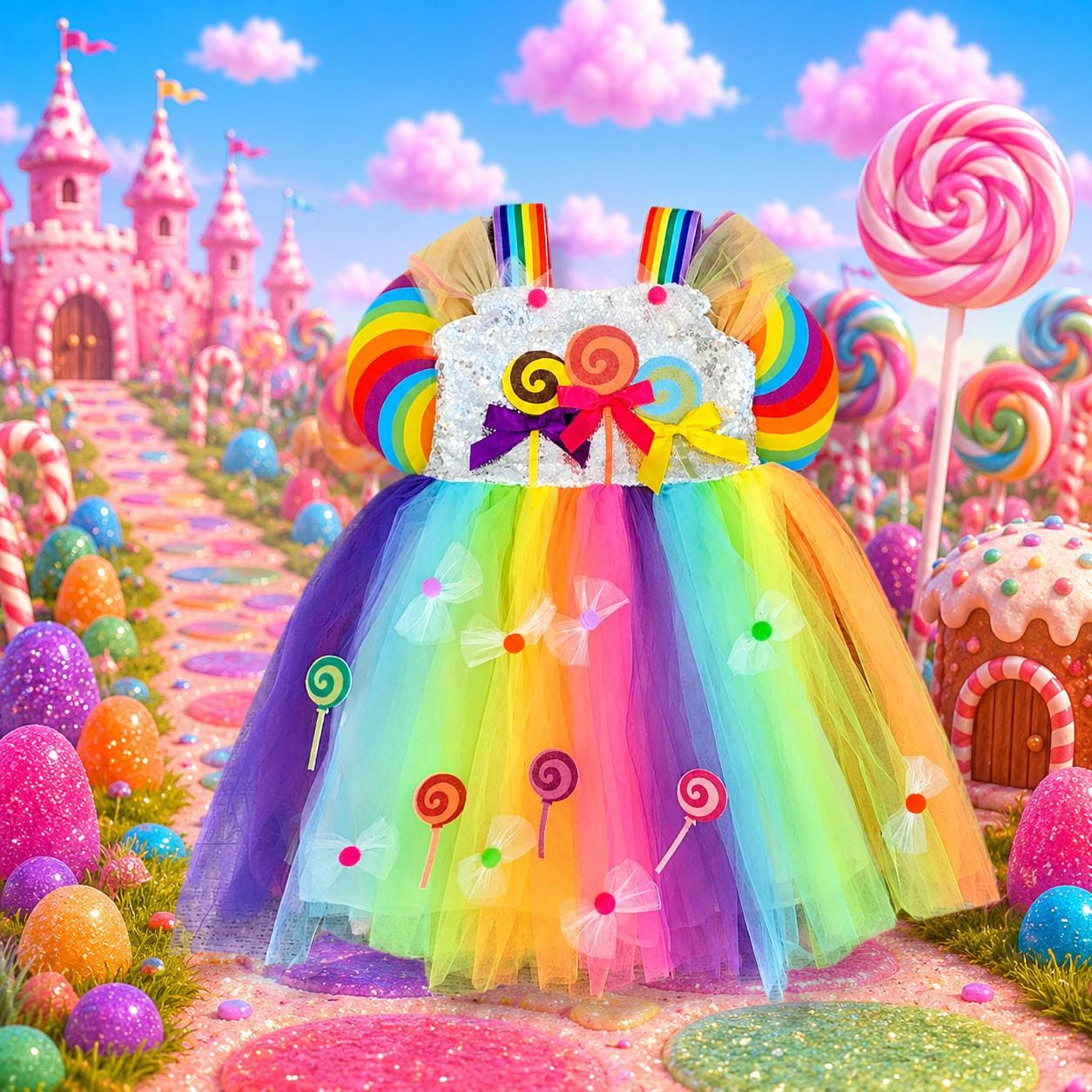Candyland Princess Costume for Girls, Toddler Princess Dress with Wings, Halloween Costume, Candy Fairy Outfit, Kids Tutu Dress