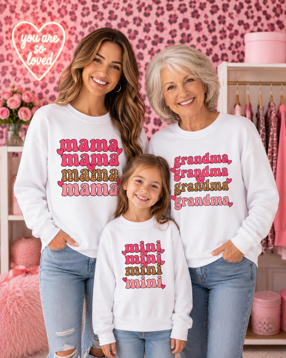 Grandma & Mini Matching Shirts, Mama and Mini Tops, Cheetah Print Family Matching Outfit, Pink Leopard Long Sleeve Shirt
