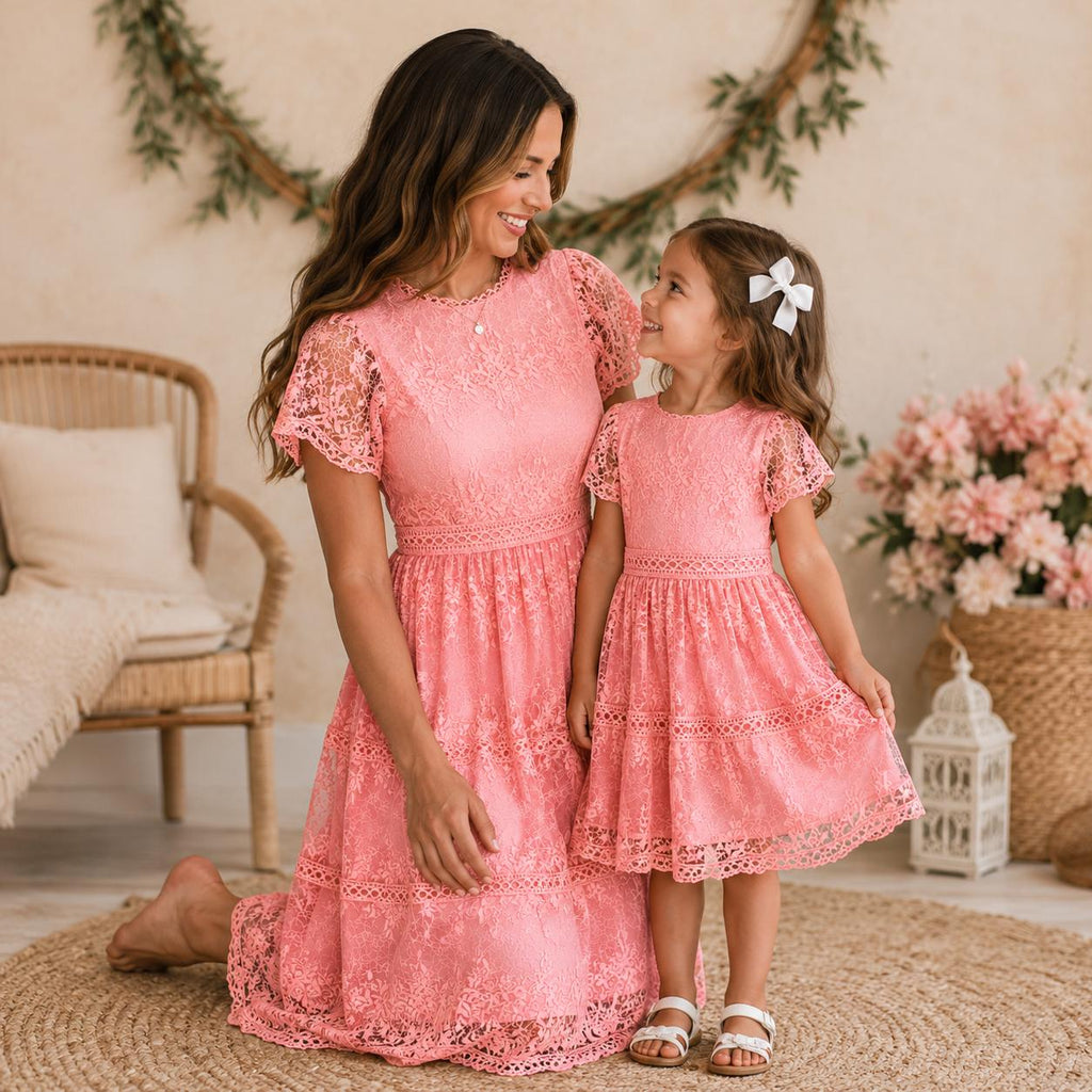 Mommy and Me Lace Dress, Matching Mother Daughter Dress, Easter Dress, Mommy and Daughter Outfit, Spring Family Photos, Turquoise Or Blush
