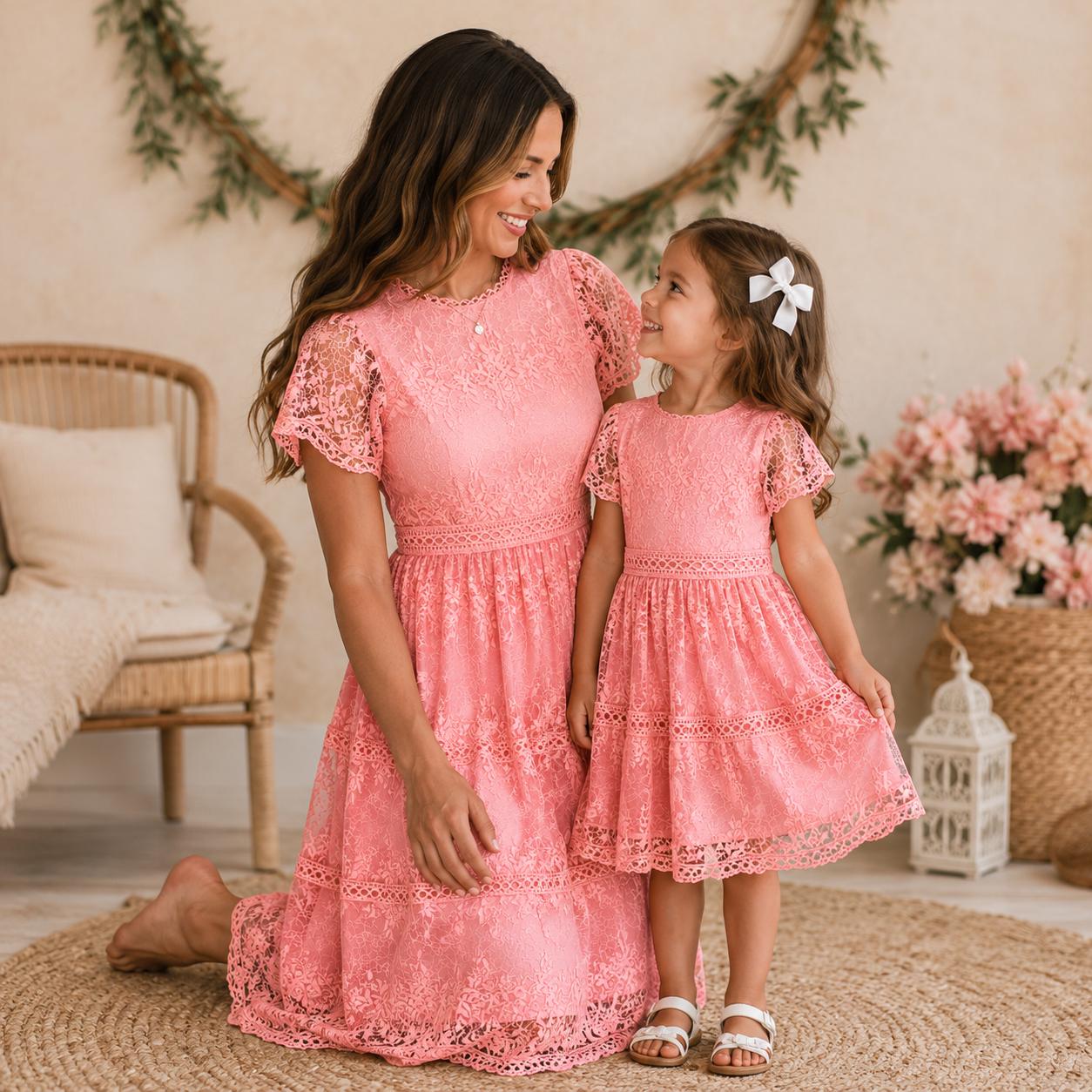 Mommy and Me Lace Dress, Matching Mother Daughter Dress, Easter Dress, Mommy and Daughter Outfit, Spring Family Photos, Turquoise Or Blush