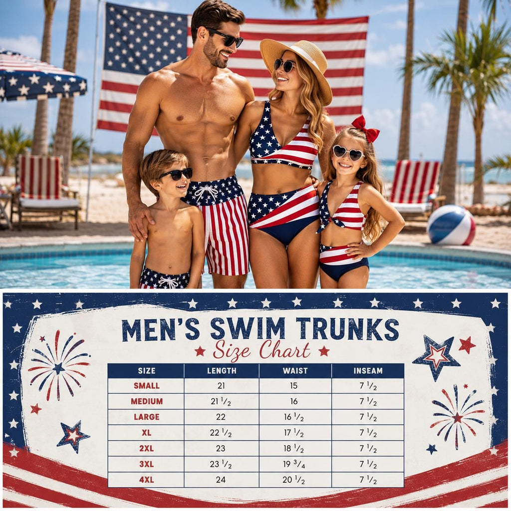 Abstract American Flag Family Swimsuits, Matching Family Swimwear, Patriotic Red White Blue Swimsuits, 4th of July Beach Outfits