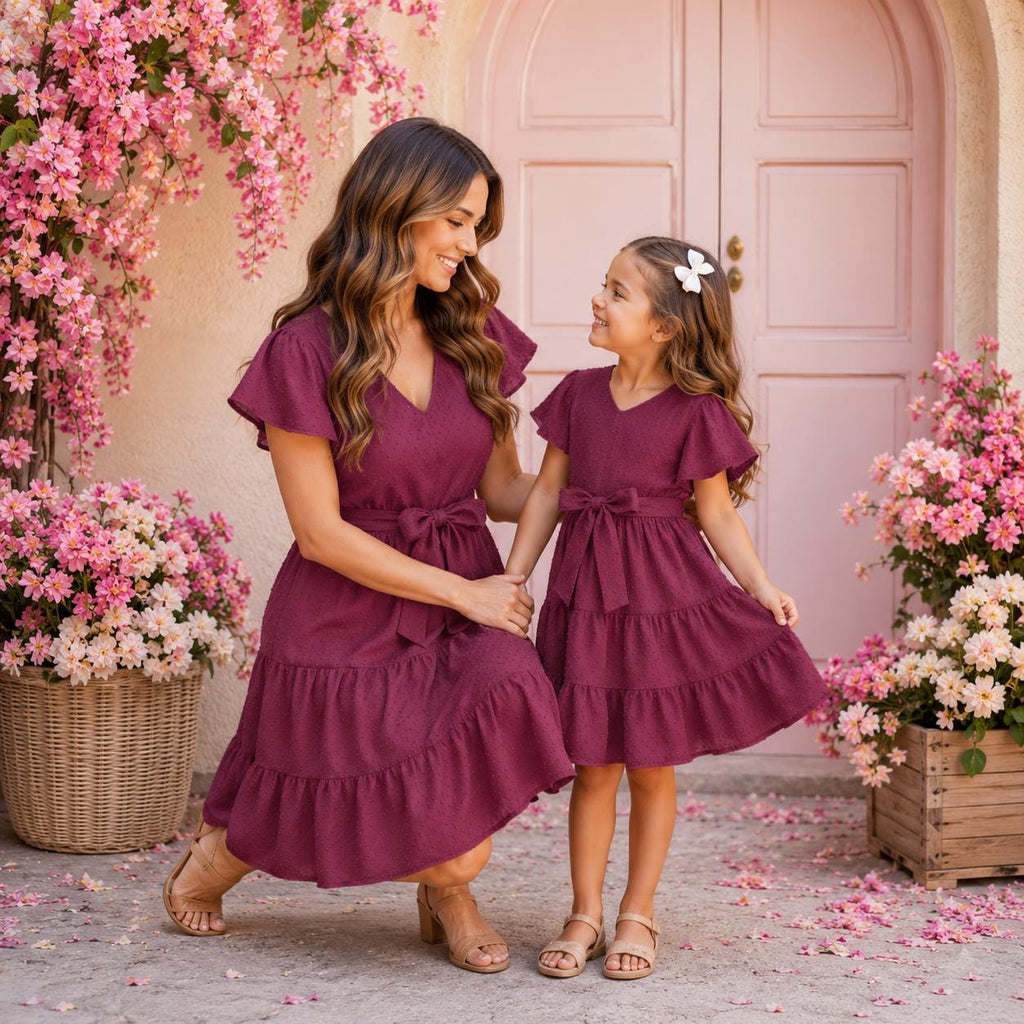 Mommy & Me Swiss Dot Dress | Matching Mother Daughter Dresses | Mommy and Mini Outfit | Hot Pink or Plum Dress | Family Photo Outfit