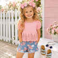 Girls/Toddler/Baby Pink Painted Rose Denim Short Set