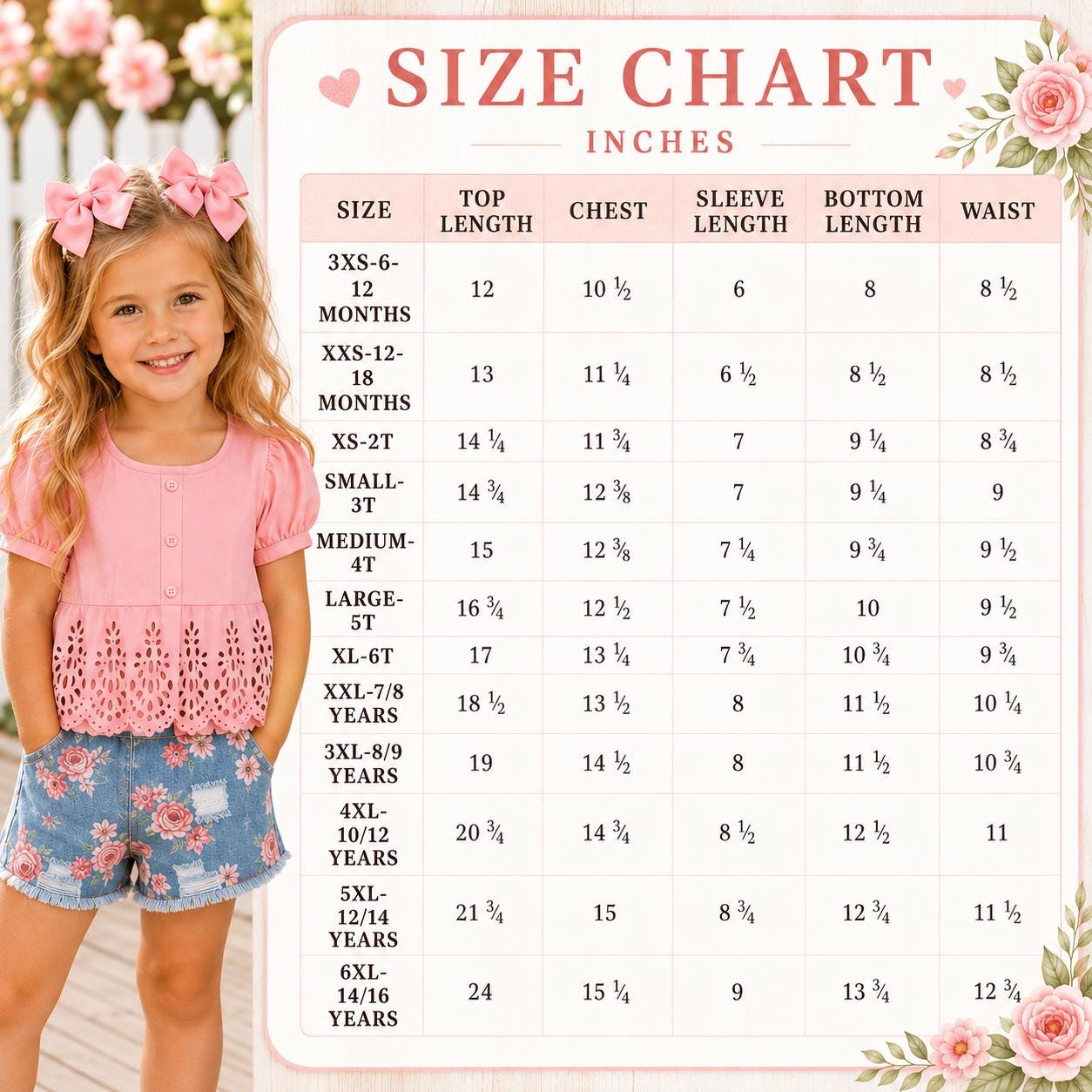 Girls/Toddler/Baby Pink Painted Rose Denim Short Set