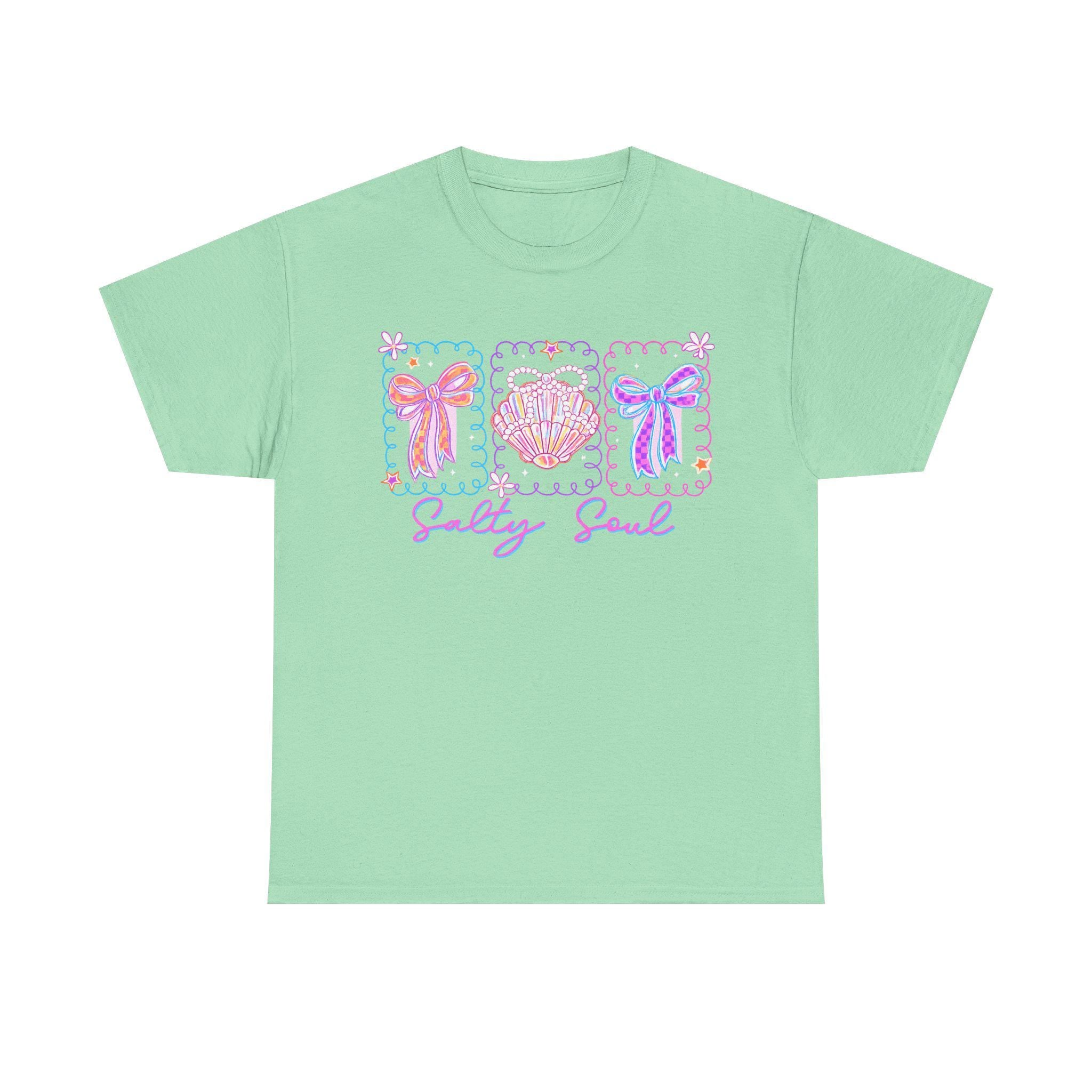 Salty Soul Shirt, Coastal Graphic Tee, Beach Lover T-Shirt, Preppy Seashell Bow Tee, Summer Vacation Shirt, Gildan 5000 Unisex Fit Tee