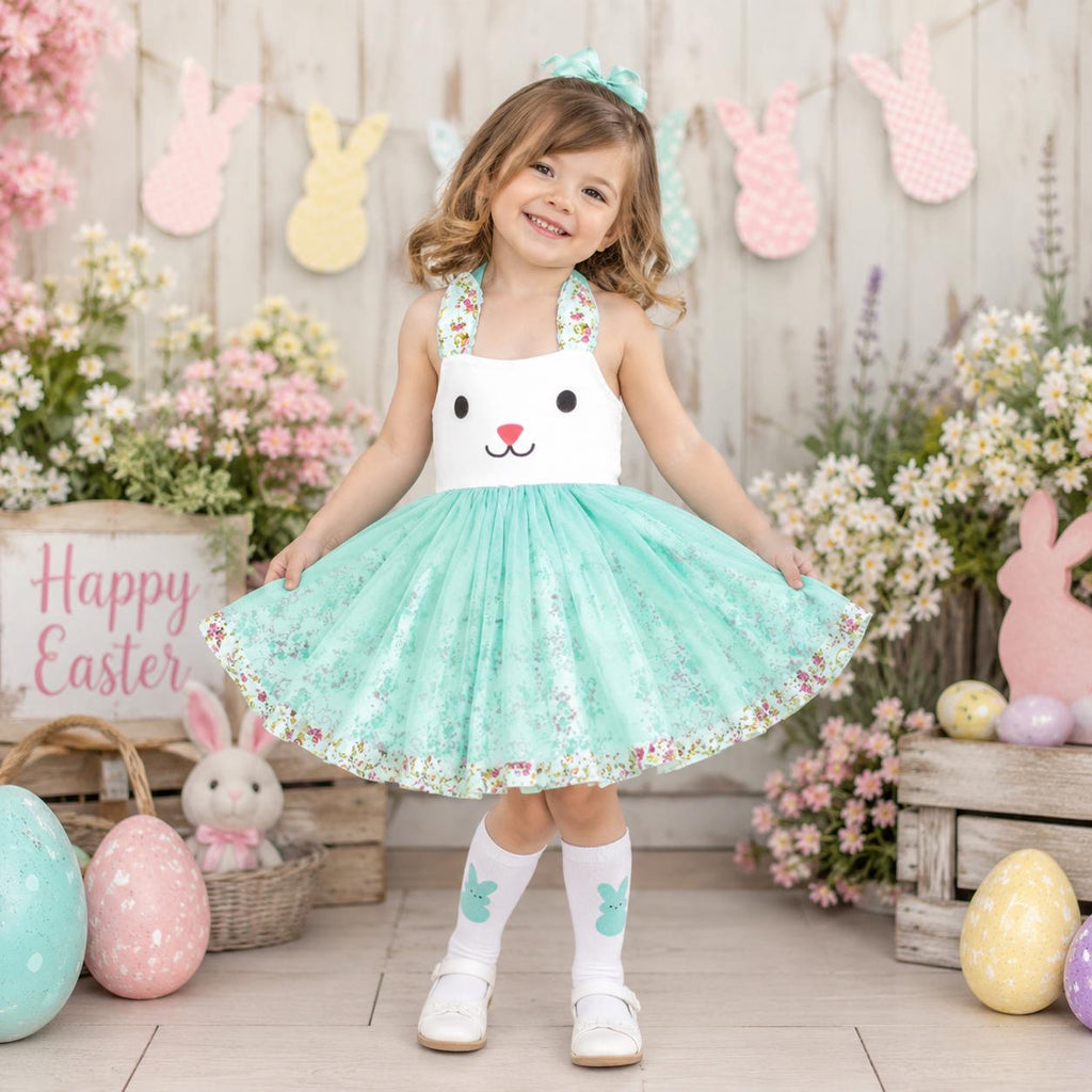 Easter Bunny Halter Tutu Dress for Girls, Toddler & Baby | Purple, Pink or Mint Bunny Dress | Easter Outfit | Spring Dress