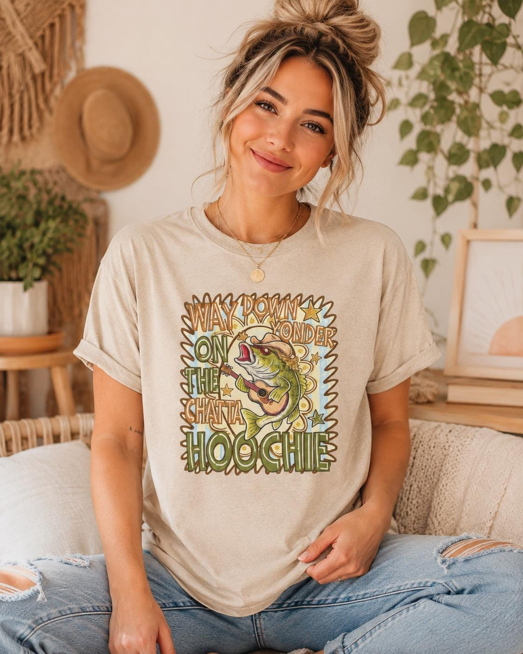 Way Down Yonder On The Chattahoochee Shirt, Country Music Tee, Funny Fishing Shirt, Southern Graphic Tee, Vintage Bass Fish, Unisex Fit