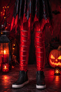 Devil Red Metallic Distressed Leggings for Girls, Halloween Costume Leggings, Red Shiny Cutout Leggings, Devil Costume Accessory