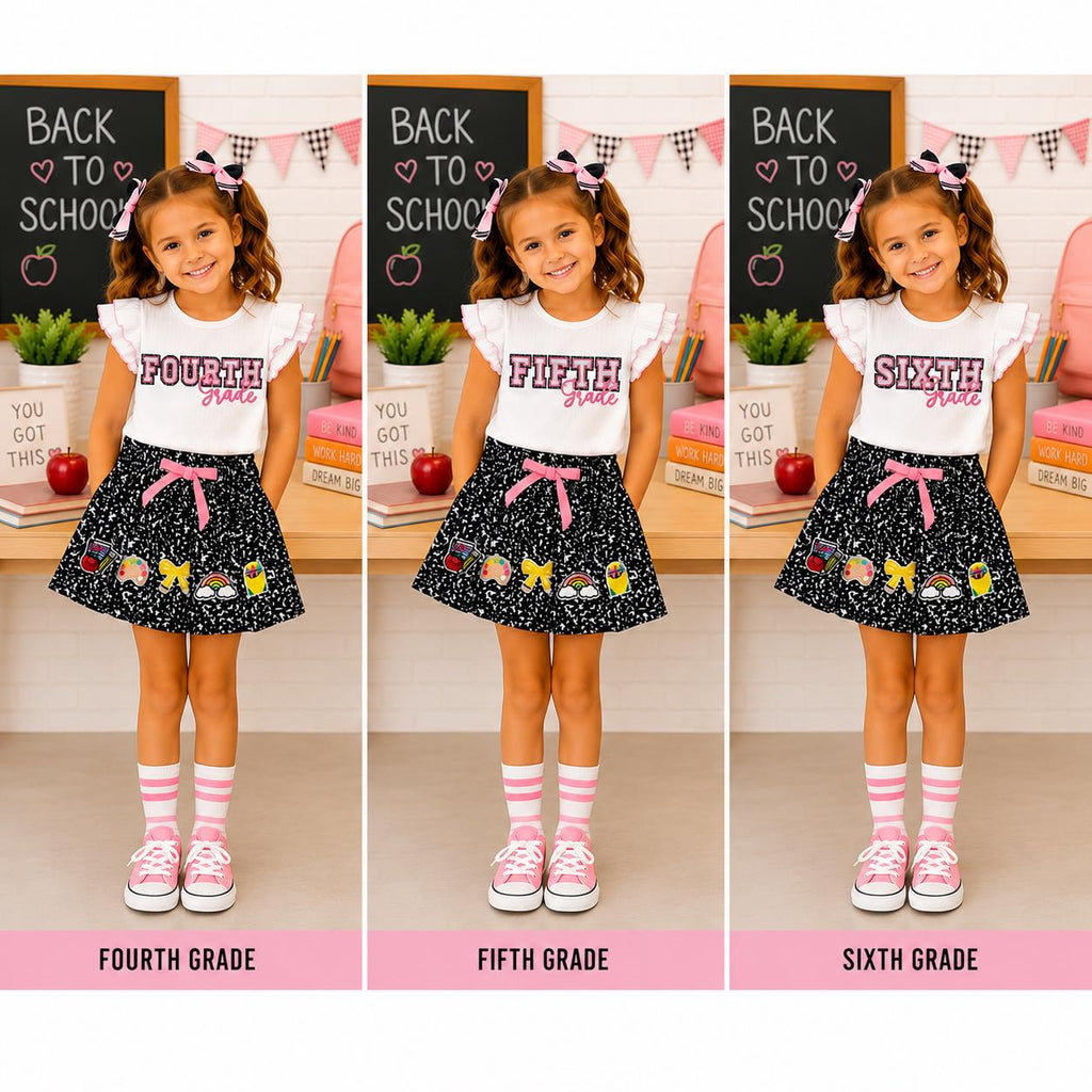 Pre-K–Sixth Grade Notebook Skirt Set | Back to School Outfit | First Day of School Outfit | Girls School Outfit | Pre-K, Kindergarten–6th
