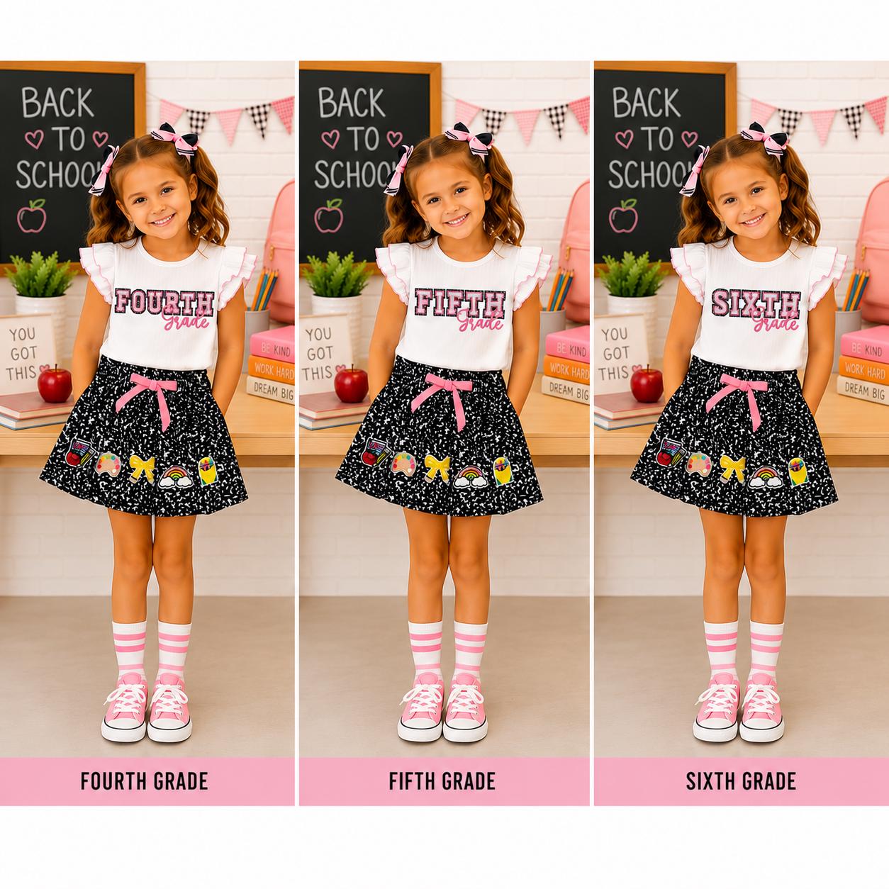 Pre-K–Sixth Grade Notebook Skirt Set | Back to School Outfit | First Day of School Outfit | Girls School Outfit | Pre-K, Kindergarten–6th