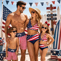 Abstract American Flag Family Swimsuits, Matching Family Swimwear, Patriotic Red White Blue Swimsuits, 4th of July Beach Outfits
