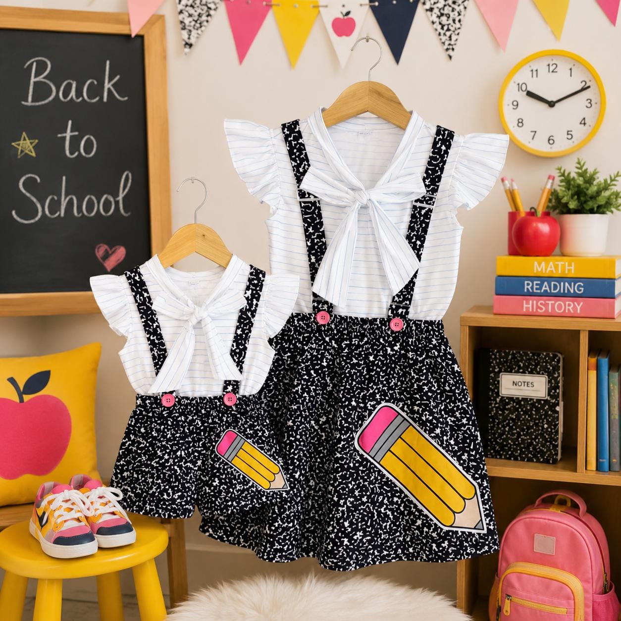 Composition Notebook Suspender Skirt Set | Girls Back to School Outfit | First Day of School Outfit | Teacher Inspired School Outfit