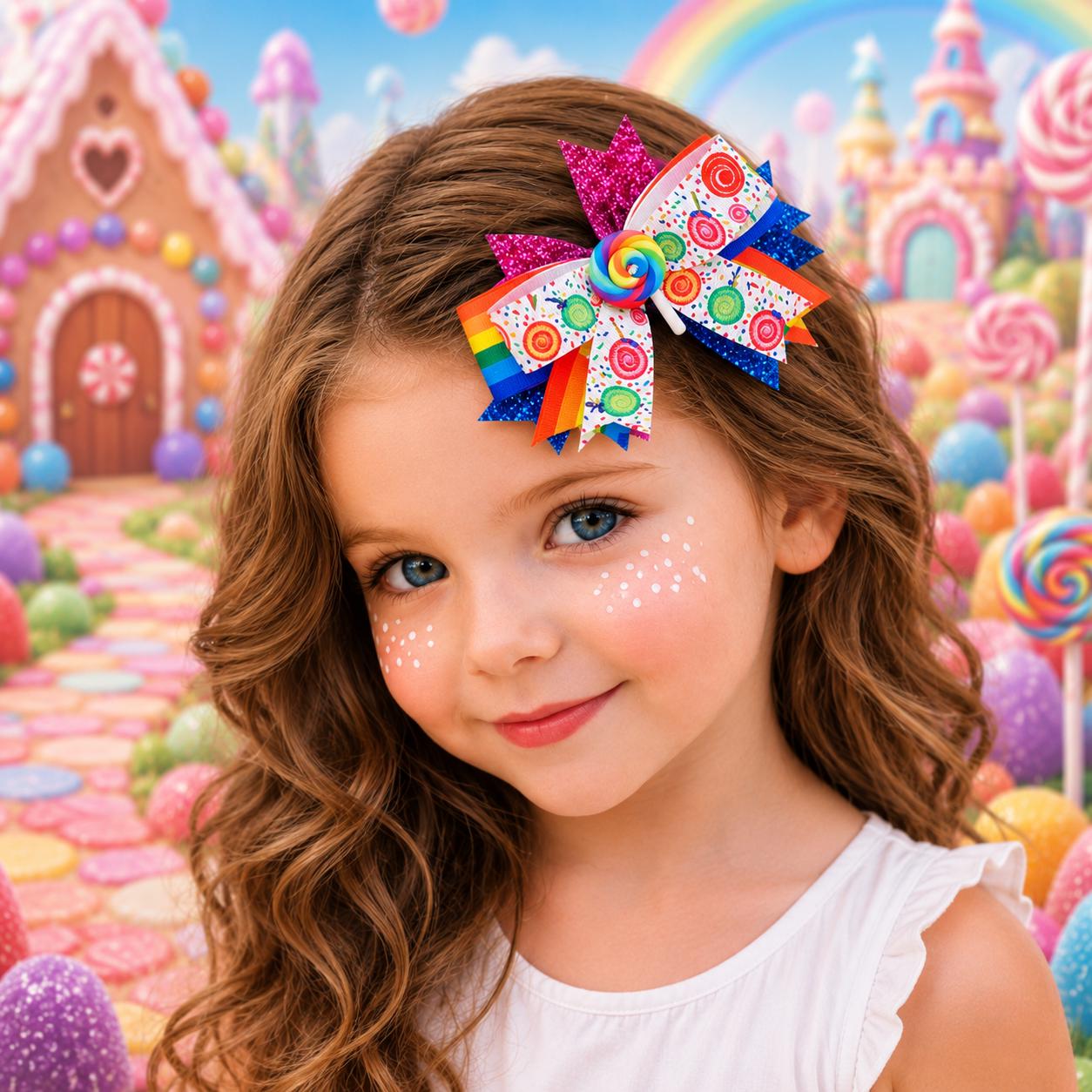 RESTOCKED! Candyland Hair Bow, Girls Boutique Hair Bow, Candy Theme Bow, Colorful Ribbon Bow, Toddler Hair Accessory