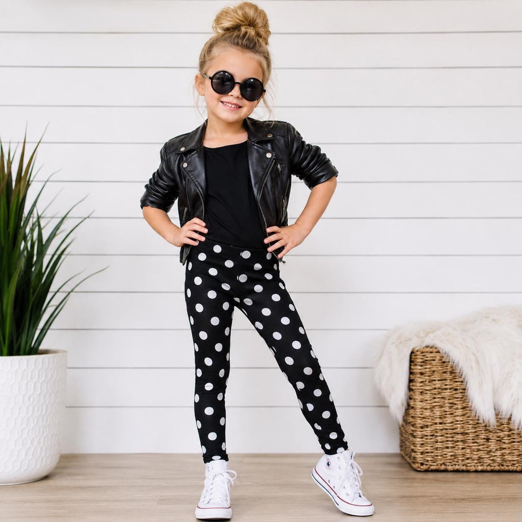 Girls Black & White Polka Dot Leggings | Toddler Polka Dot Leggings | Boutique Girls Clothing | Baby Girl Leggings