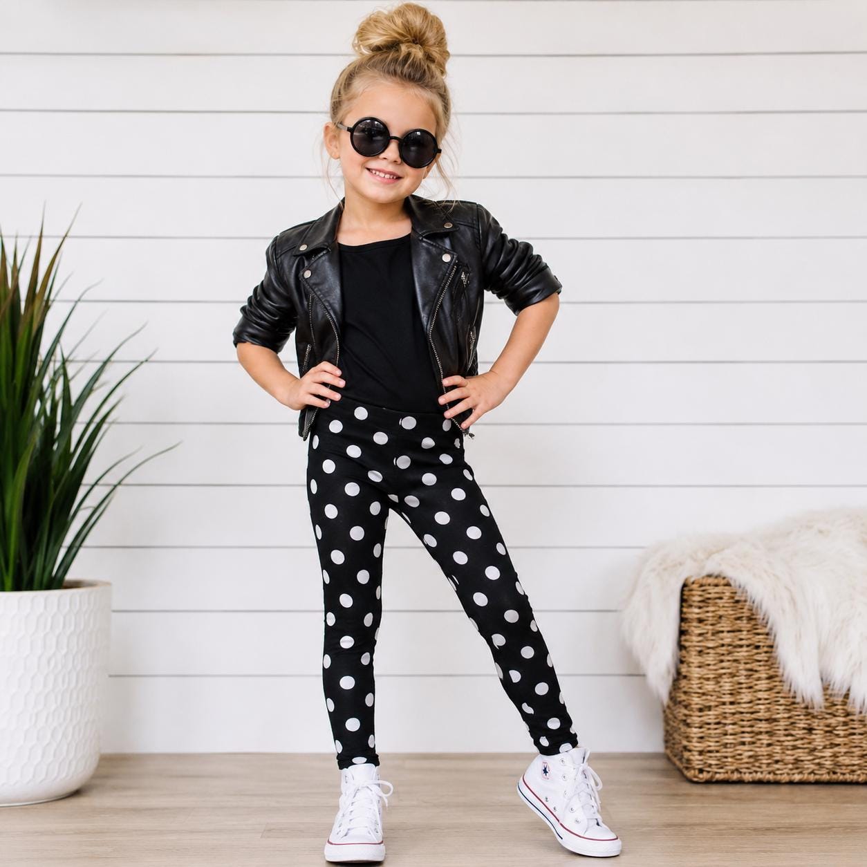 Girls Black & White Polka Dot Leggings | Toddler Polka Dot Leggings | Boutique Girls Clothing | Baby Girl Leggings