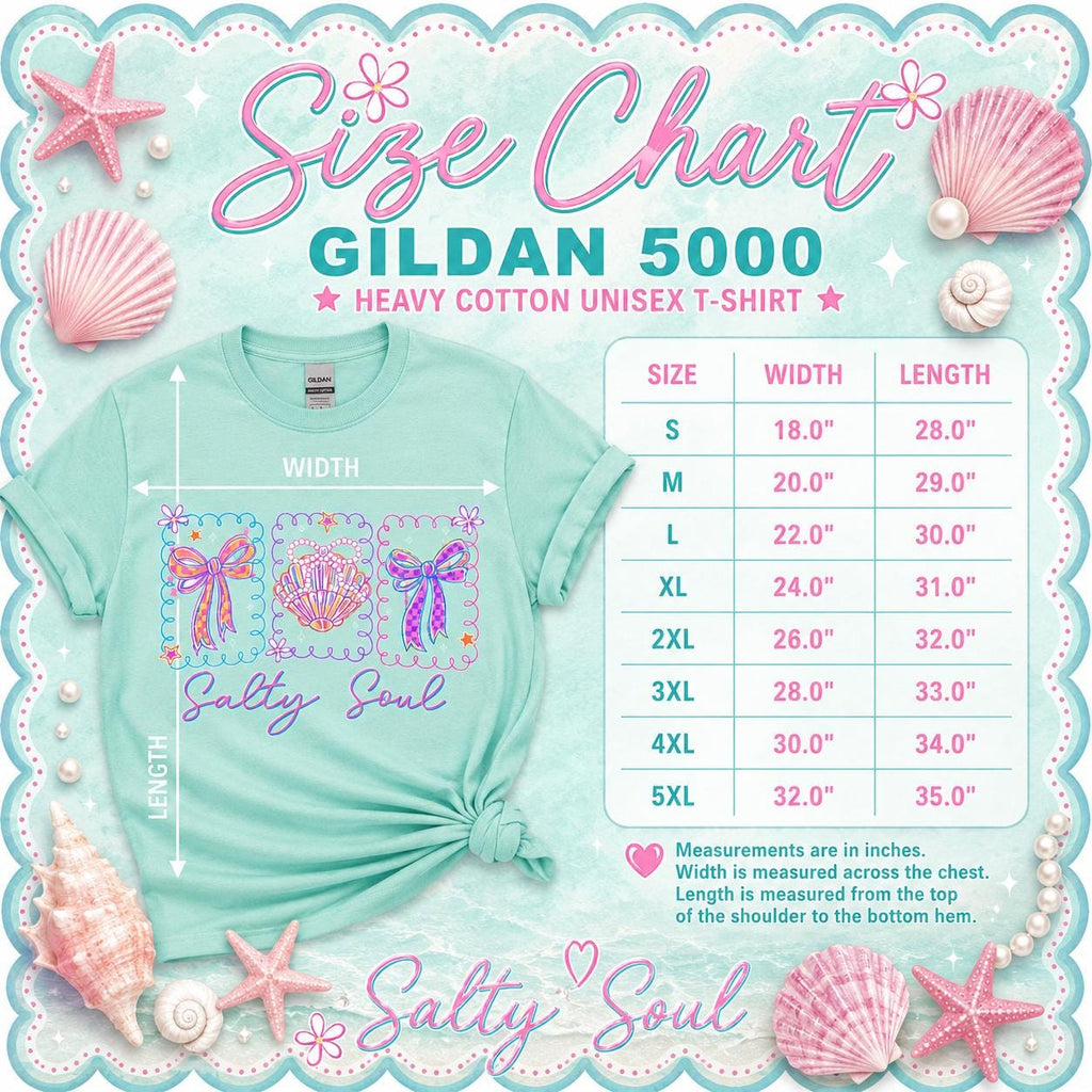 Salty Soul Shirt, Coastal Graphic Tee, Beach Lover T-Shirt, Preppy Seashell Bow Tee, Summer Vacation Shirt, Gildan 5000 Unisex Fit Tee
