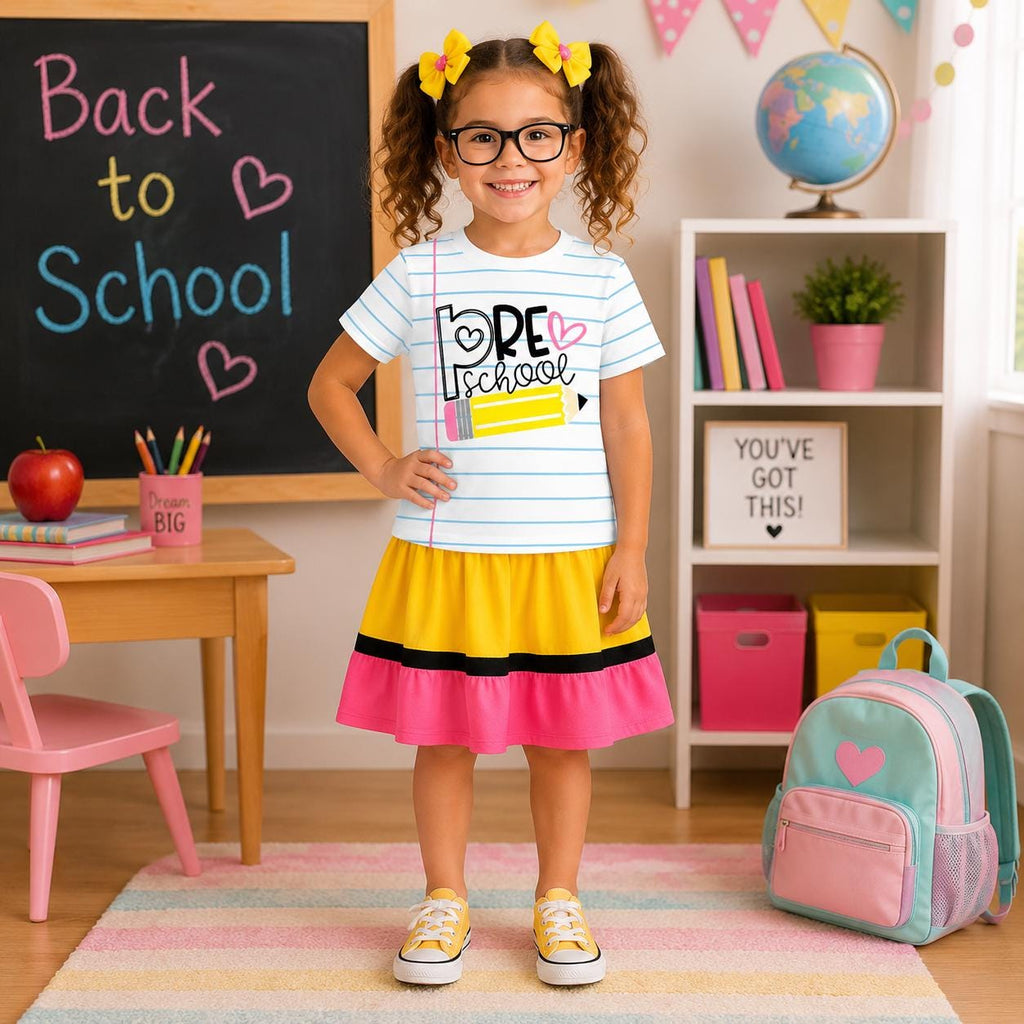 Preschool–5th Grade Paper & Pencil Skirt Set | Girls Back to School Outfit | First Day of School Outfit | Toddler And Girls Boutique