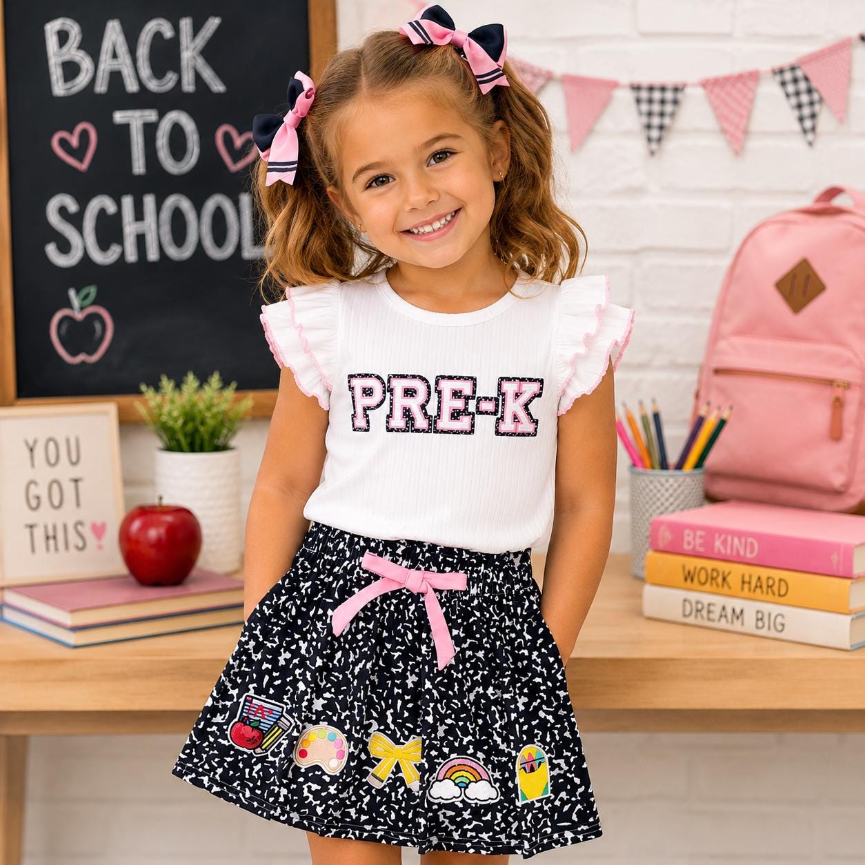 Pre-K–Sixth Grade Notebook Skirt Set | Back to School Outfit | First Day of School Outfit | Girls School Outfit | Pre-K, Kindergarten–6th