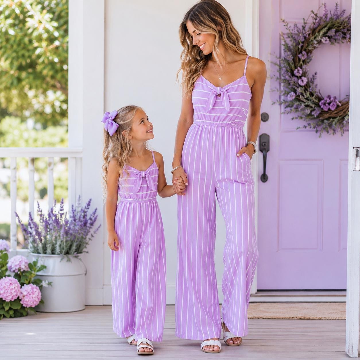 Mommy & Me Matching Stripe Jumpsuit | Lavender, Plum or Pink | Mother Daughter Outfit | Mommy and Me Outfit | Family Photos