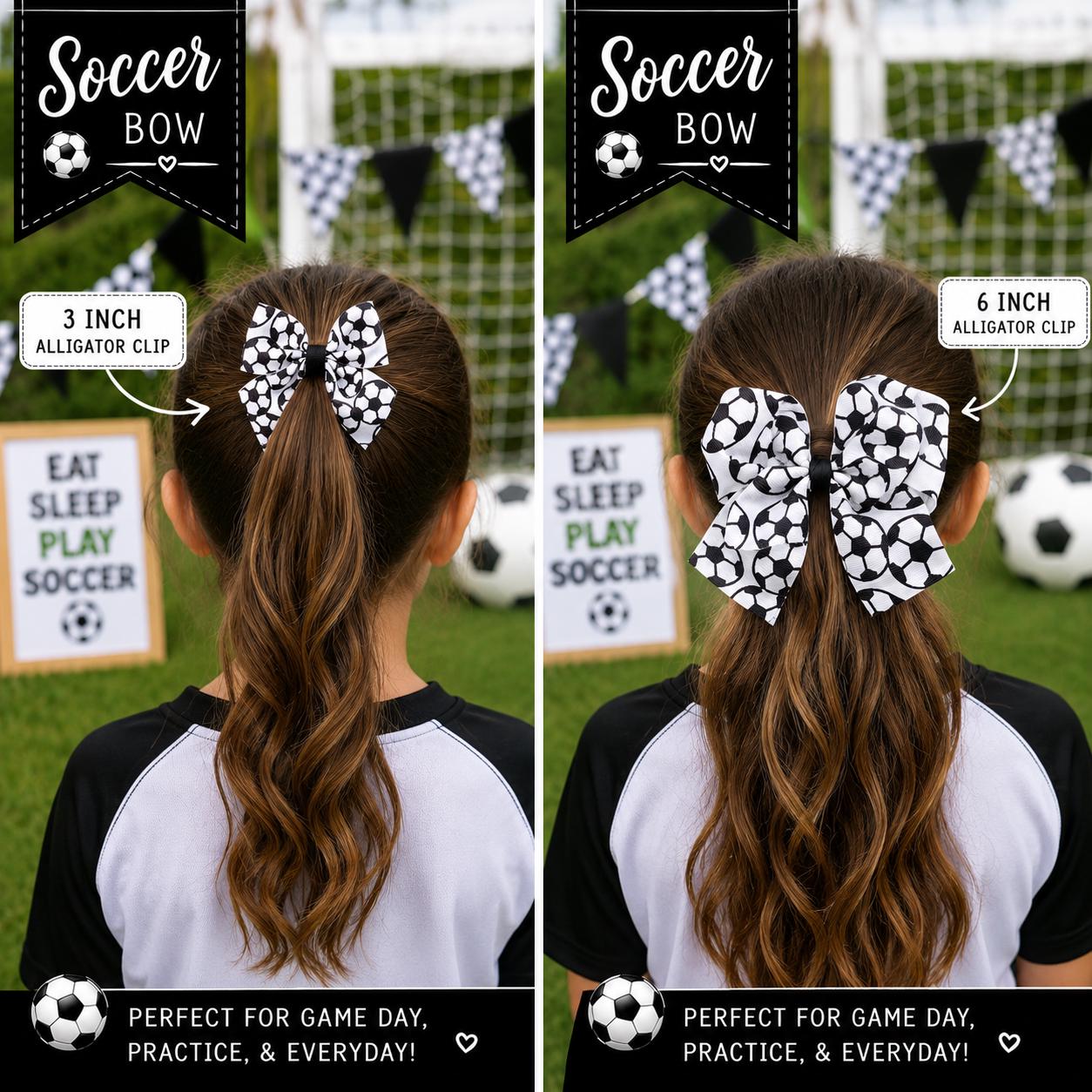 Soccer Hair Bows | 3" & 6" Boutique Bow | Girls Soccer Bow | Alligator Clip | Sports Hair Accessory | Game Day Hair Bow