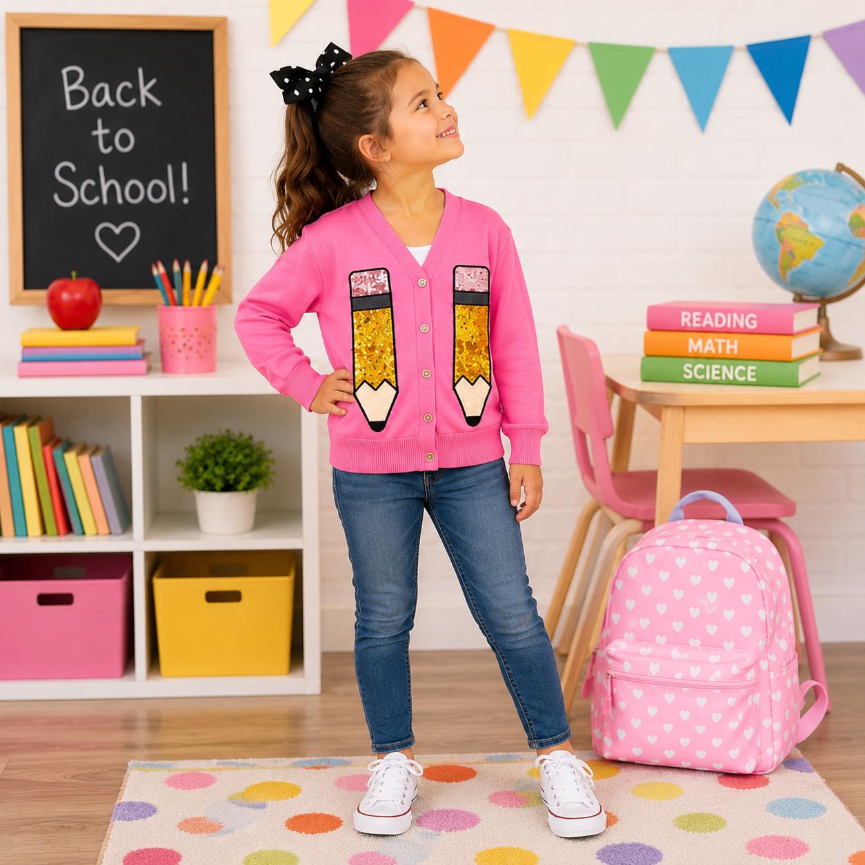 Mom & Me Hot Pink Sequin Pencil Cardigan, Matching Teacher And Child Cardigan, Back to School Outfit, Teacher Gift, School Cardigan, Mommy