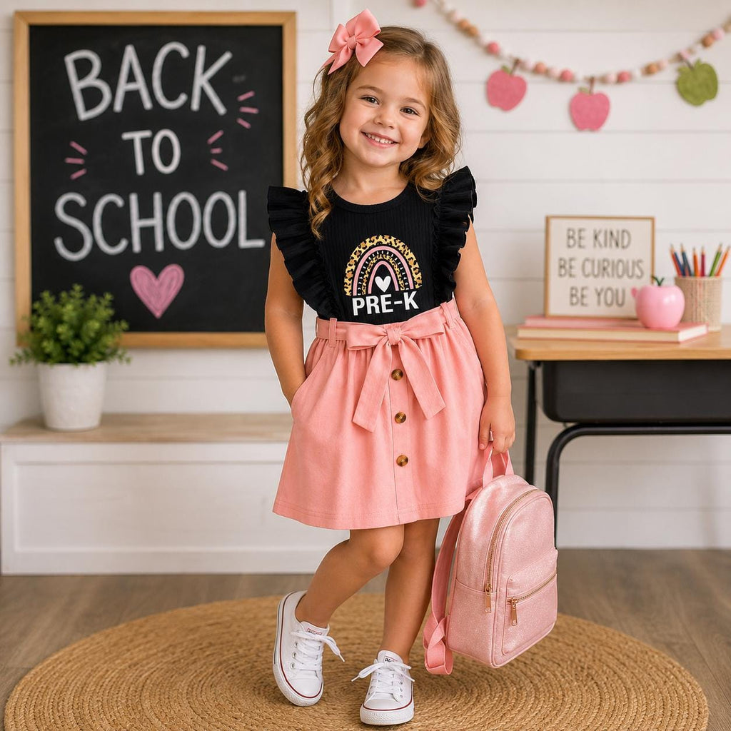 Pre-K–4th Grade Black & Pink Dress | Back to School Outfit | First Day of School Dress | Toddler Girl School Dress | Girls Classroom Outfit