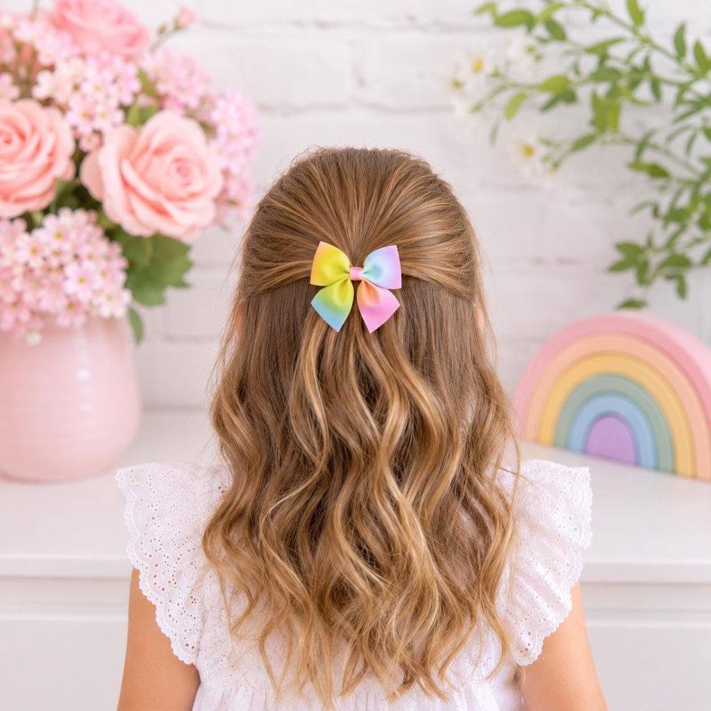 RESTOCKED! Rainbow Hair Bow, 3 Inch Boutique Bow, Girls Hair Bow, Toddler Hair Accessory, Baby Bow, Rainbow Boutique Bow, Colorful Bow