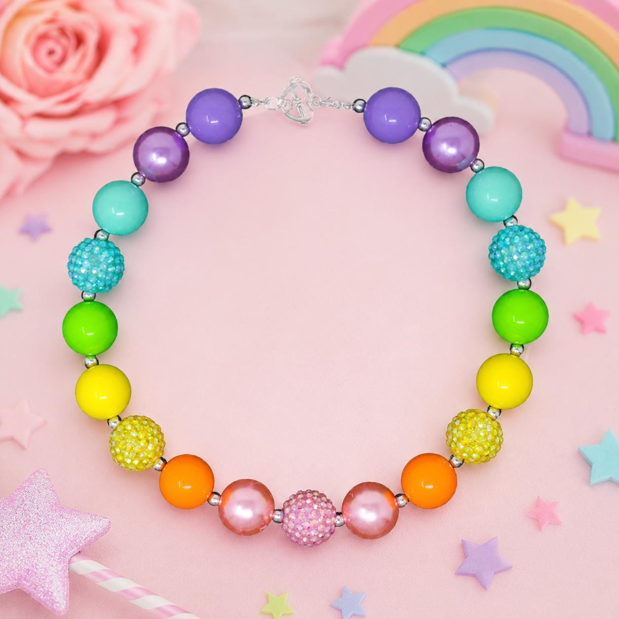 Colorful Rainbow Bubblegum Necklace, Adult Rainbow Choker, Girls Bubblegum Necklace, Rainbow Chunky Bead Necklace, Toddler Jewelry, Boutique