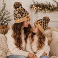 Mom & Me Matching Leopard Print Beanies, Mommy And Me Winter Hats, Animal Print Knit Pom Beanie, Baby Toddler Kids And Women's Hat