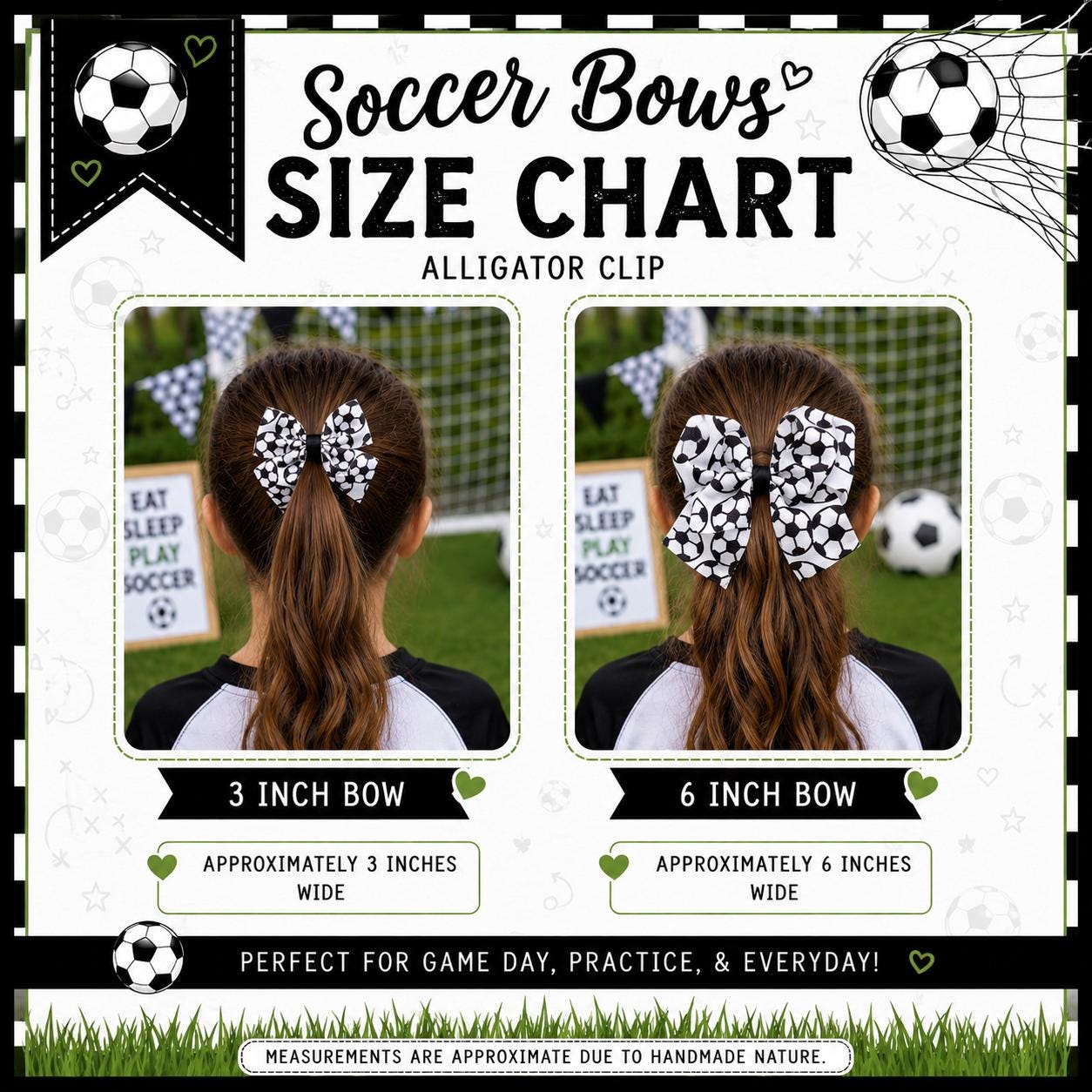 Soccer Hair Bows | 3" & 6" Boutique Bow | Girls Soccer Bow | Alligator Clip | Sports Hair Accessory | Game Day Hair Bow